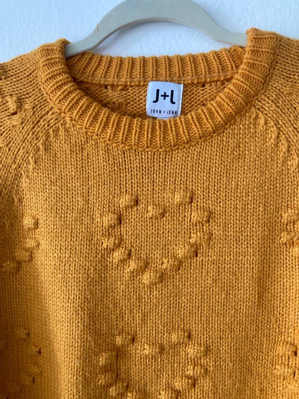 John + Jenn Textured Heart Crewneck Sweater in Mustard